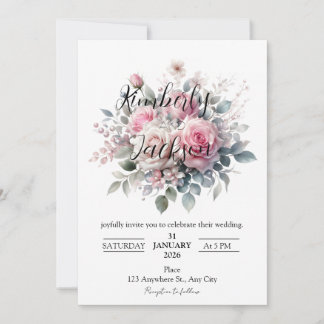 Invitación Romantic Pastel Pink Rose Floral