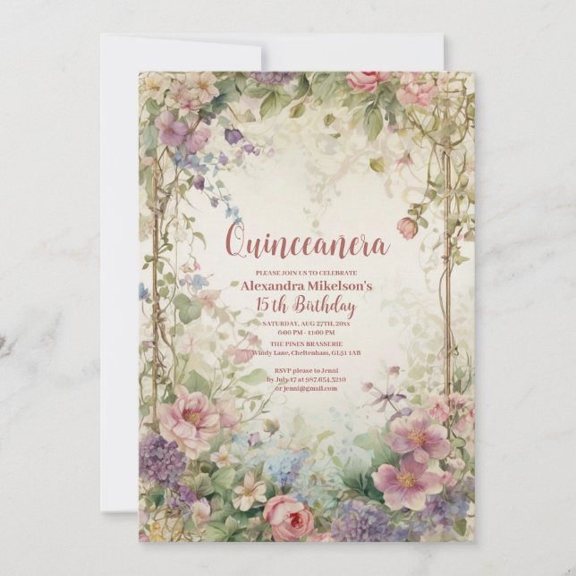 Invitación Romantic Pastel Wildflowers Quinceañero (Anverso)