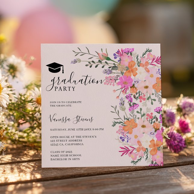 Invitación Romantic pastel wildflowers spring graduation (Romantic pastel wildflowers spring graduation invitation)