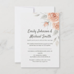 Invitación Romantic Peach Watercolor Roses Wedding Invitation