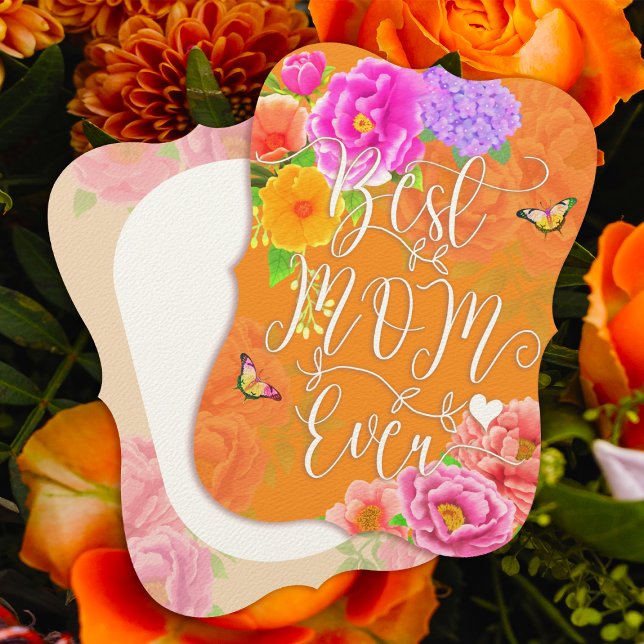 Invitación Romantic Peonies Garden Naranja Mejor Mamá (Romantic Peonies Garden Best Mom Ever Orange Mother's Day Card.)