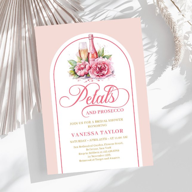 Invitación Romantic petals and prosecco watercolor shower (Romantic petals and prosecco watercolor shower)