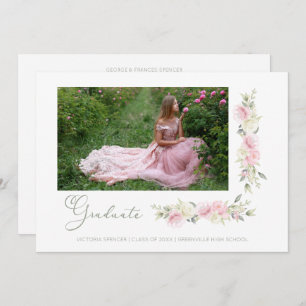 Invitación Romantic Photo Spring Pink Floral Wreath Graduatio