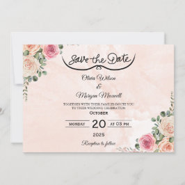 Invitación Romantic Pink Cream Floral Wedding Save the Date I