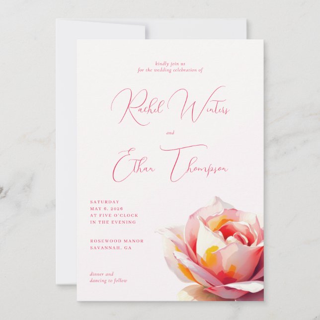 Invitación Romantic Pink Floral (Anverso)