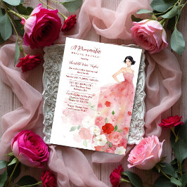 Invitación Romantic Pink Floral Tulle Model Bridal Shower