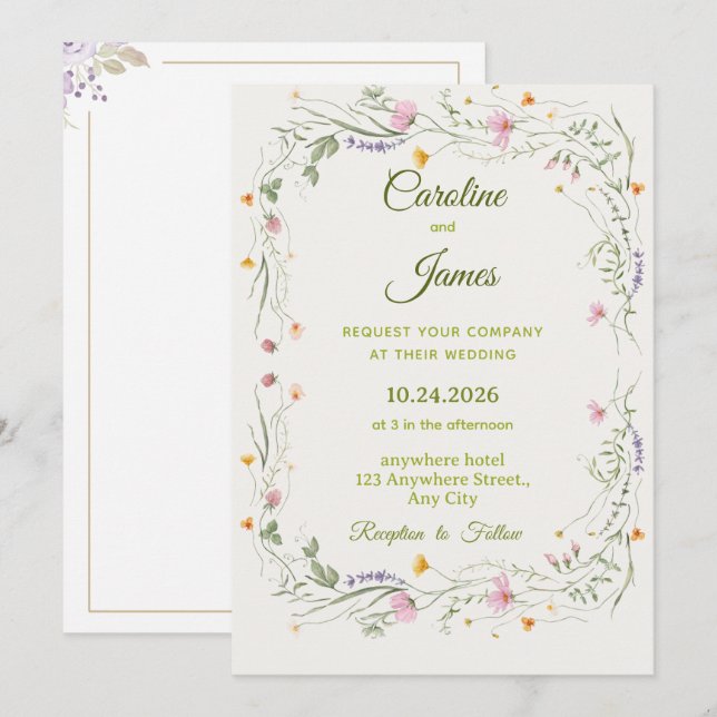 Invitación Romantic Pink Floral Wreath Wedding Classic (Anverso / Reverso)