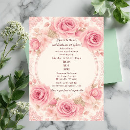 Invitación Romantic Pink Roses Ivory Vintage Valentine Party