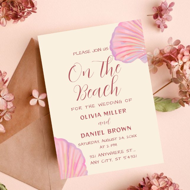 Invitación Romantic Pink Seashell Beach Wedding (Subido por el creador)