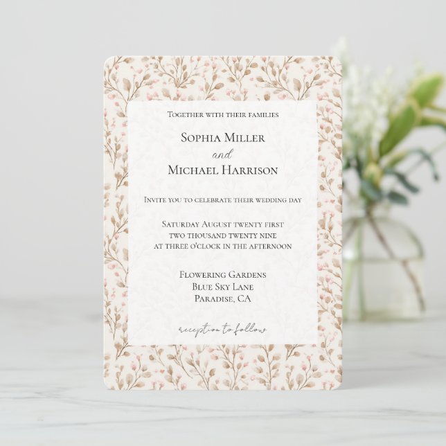 Invitación Romantic Pretty Blush Pink Cream Floral Wedding (Anverso de pie)