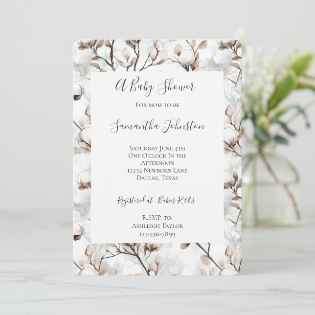 Invitación Romantic Pretty White Flowering Tree Baby Shower (Anverso de pie)