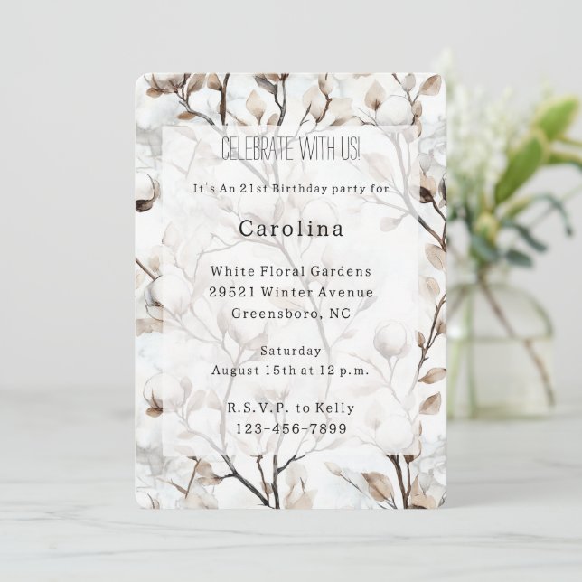 Invitación Romantic Pretty White Flowering Tree Birthday (Anverso de pie)
