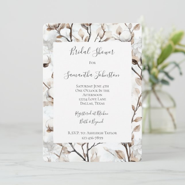 Invitación Romantic Pretty White Flowering Tree Bridal Shower (Anverso de pie)