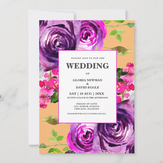 Invitación Romantic Purple Floral Wedding Invitation (Anverso)