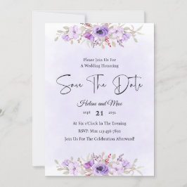 Invitación Romantic Purple Floral Wedding Save the Date