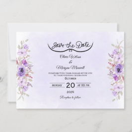 Invitación Romantic Purple Floral Wedding Save the Date