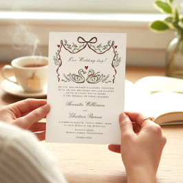 Invitación Romantic Red Bow Swans Formal Wedding Invitation