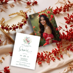 Invitación Romantic Red Floral Floral Boho Quinceañera
