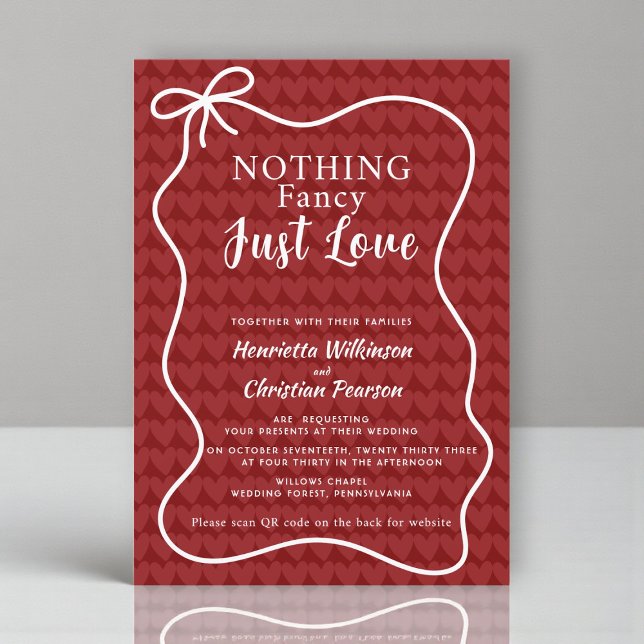 Invitación Romantic Red Heart Pattern Nothing Fancy Just Love (Subido por el creador)