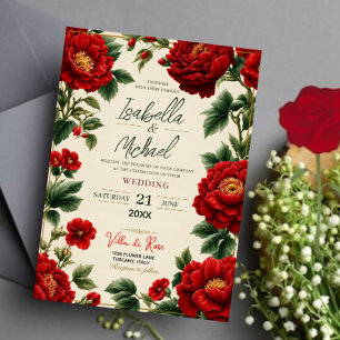 Invitación Romantic Red Peony Elegant Floral Luxury Botanical