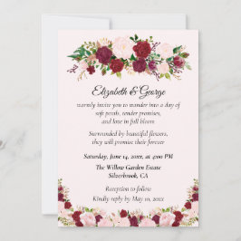 Invitación Romantic Red, Pink Roses Custom Wedding Invitation