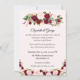 Invitación Romantic Red, Pink Roses Custom Wedding Invitation
