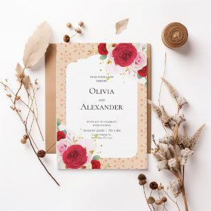 Invitación Romantic Red Rose Floral Arch Wedding Invitation