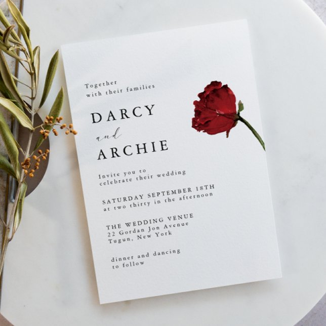 Invitación Romantic Red Rose Minimal Modern Wedding (Subido por el creador)