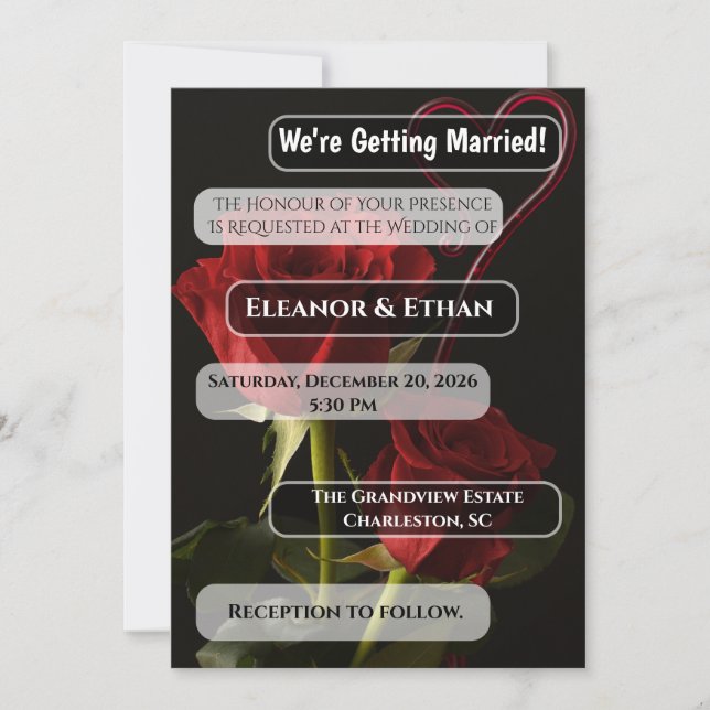 Invitación Romantic Red Roses Abstract Heart Love Wedding Inv (Anverso)