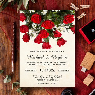 Invitación Romantic Red Roses Bouquet Wedding Invitation
