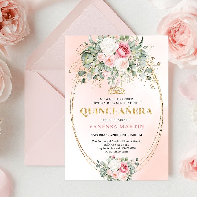 Invitación Romantic Rose Gold Blush Quinceañera Invitation (Romantic Rose Gold Blush Quinceañera Invitation)