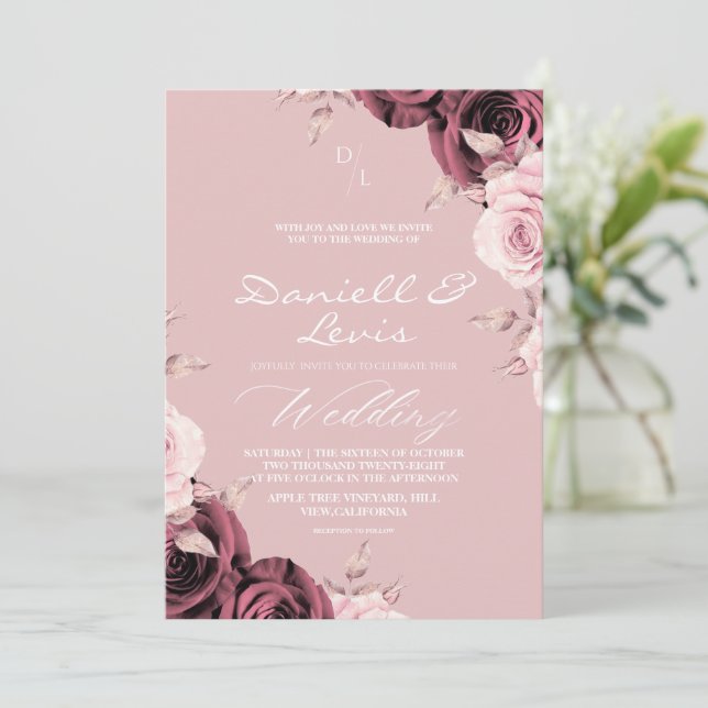 Invitación Romantic Roses Dusty Pink ⎮ Mauve Wedding  (Anverso de pie)