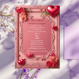 Invitación Romantic Roses Red Hearts Rustic Valentine Party