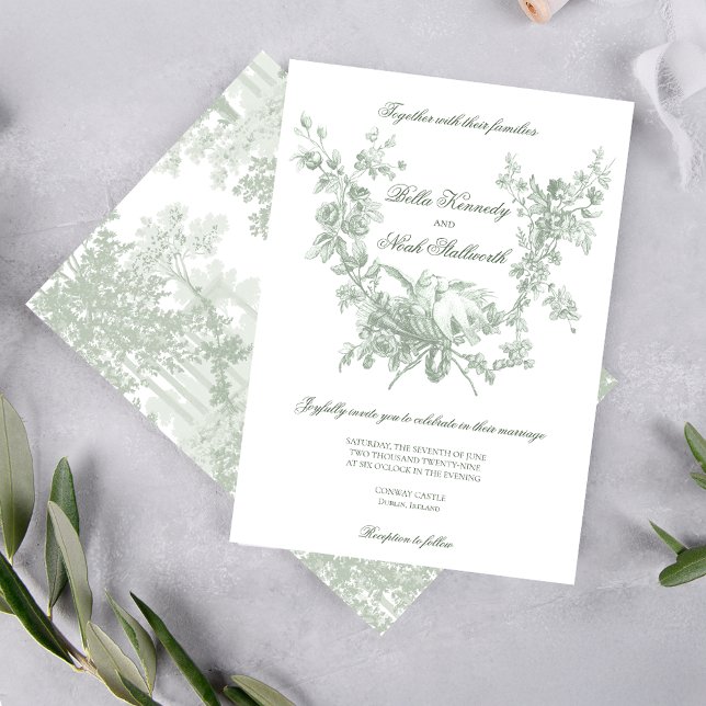 Invitación Romantic Sage Floral Wreath w/Lovebirds Wedding (Subido por el creador)