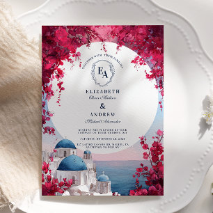 Invitación Romantic Santorini Sunset Bougainvillea