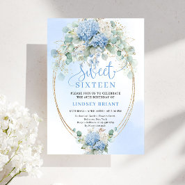 Invitación Romantic Script Blue Floral Eucalyptus Sweet 16 
