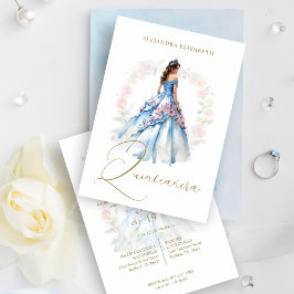 Invitación Romantic Spanish Quinceañera in Blue & Pink Shades