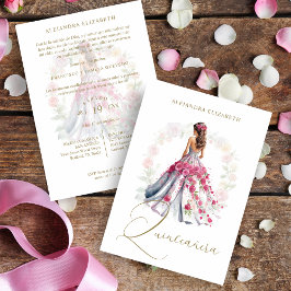 Invitación Romantic Spanish Quinceañera in Pink Shades 