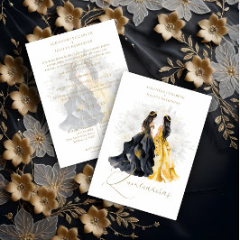 Invitación Romantic Spanish Quinceañera Twins in Black Yellow