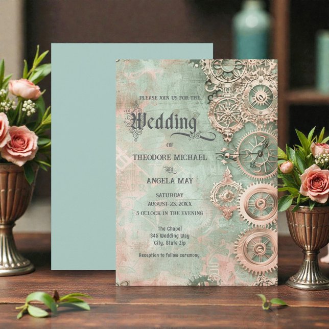 Invitación Romantic Steampunk Gears Wedding Invitation (Subido por el creador)