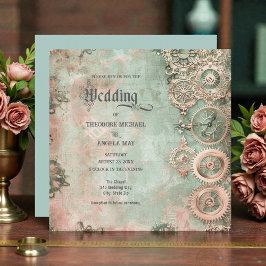 Invitación Romantic Steampunk Gears Wedding Invitation
