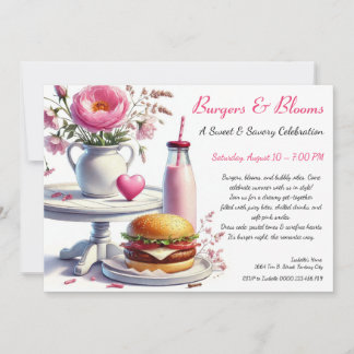 Invitación Romantic Summer Party Watercolor Burger & Pink