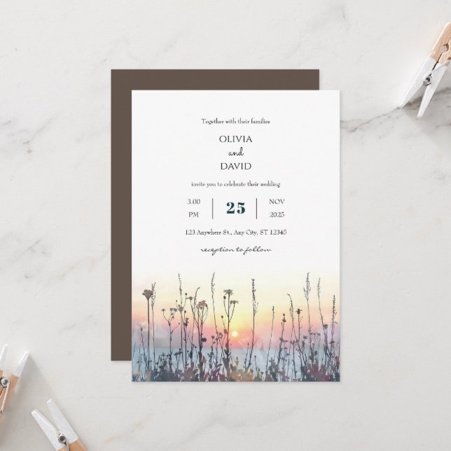 Invitación Romantic Sunset Coastal Meadow Art Beach wedding (Anverso/Reverso In Situ)