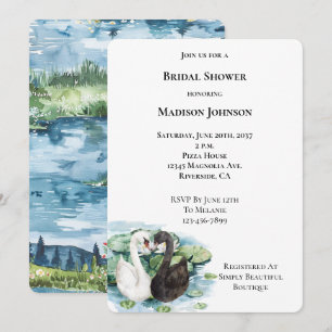 Invitación Romantic Swans Lake Water Lilies Bridal Shower