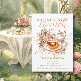 Invitación Romantic Tea Waffle Galentine Brunch Floral Charm