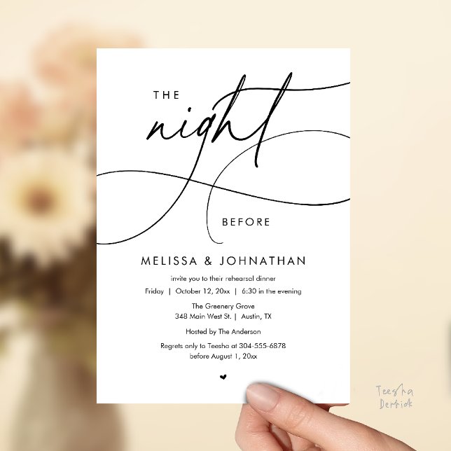 Invitación Romantic The Night Before Wedding Rehearsal Dinner (Romantic The Night Before Wedding Rehearsal Dinner Invitation card in black and white)