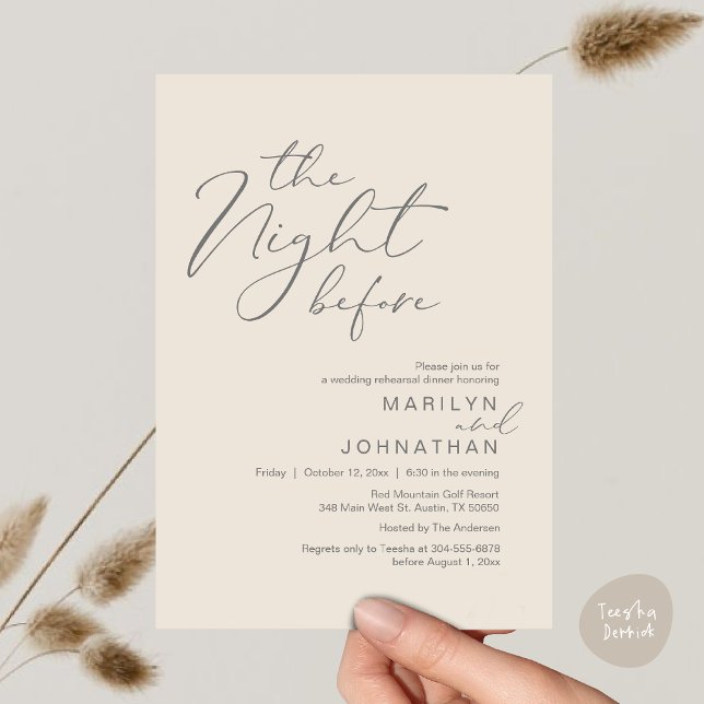 Invitación Romantic The Night Before Wedding Rehearsal Dinner (Romantic The Night Before Modern Wedding Rehearsal Dinner Invitation Card PDF Aesthetic Cream Grey)