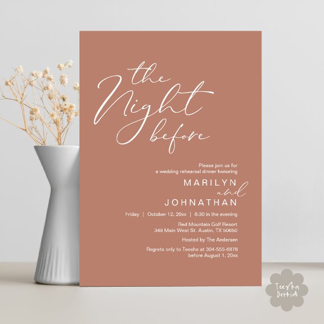 Invitación Romantic The Night Before Wedding Rehearsal Dinner (Romantic The Night Before Modern Wedding Rehearsal Dinner Invitation Card PDF Rustic Earthy Brown)