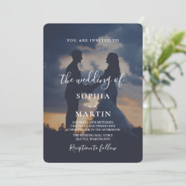 Invitación Romantic Twilight Silhouette Photo Script Wedding 