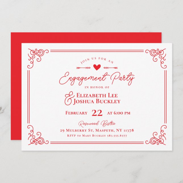 Invitación Romantic Valentine's Day Engagement Party (Anverso / Reverso)